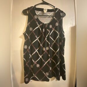 Anne Klein Black Sleeveless Chain-Print Tank